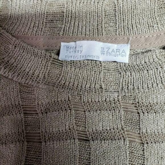Zara BW Collection Windowpane Sweater Women's Size Small Tan Long Sleeve - Picture 6 of 7